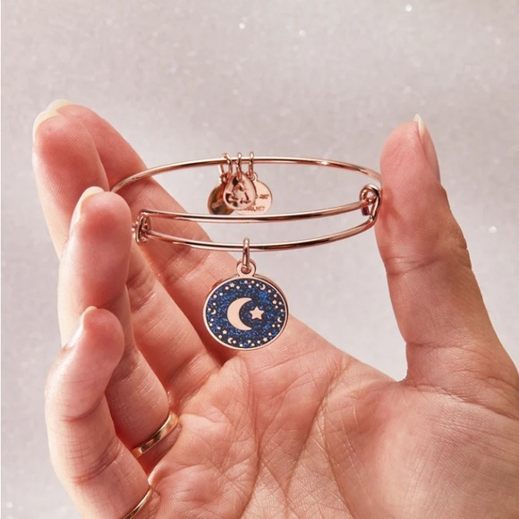 🌙✨ALEX AND ANI🌙✨Moon + Star Night Sky Charm Bangle in Shiny Rose Gold/NWOT - Picture 2 of 7